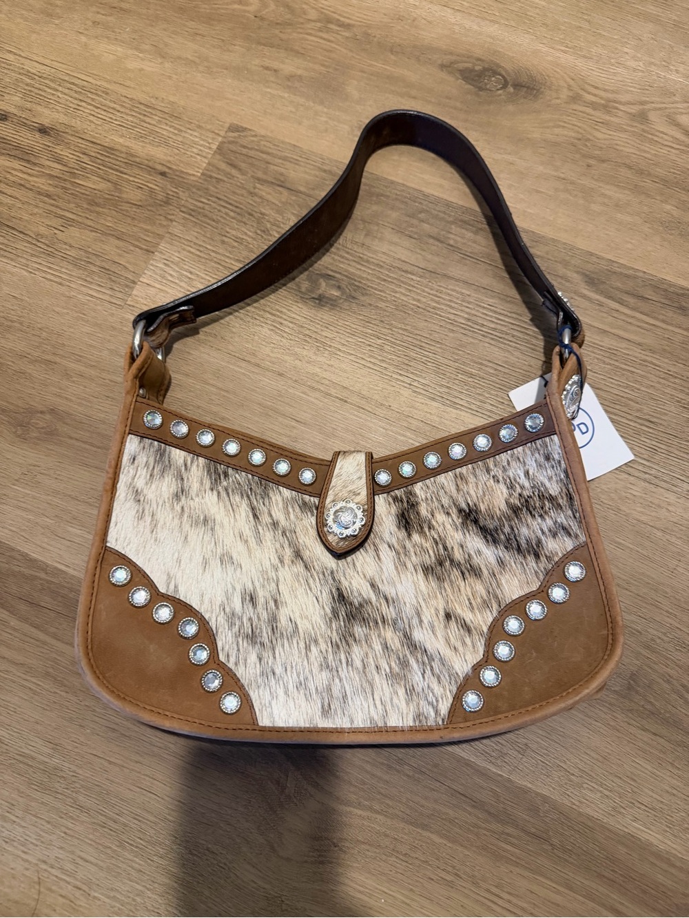 Studded Brown Haircalf Shoulder Bag
